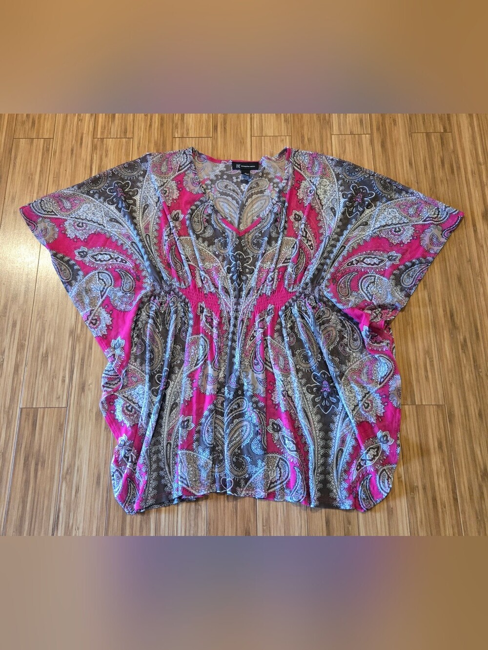 INC International Concepts Pink Paisley V-Neck Sheer Blouse